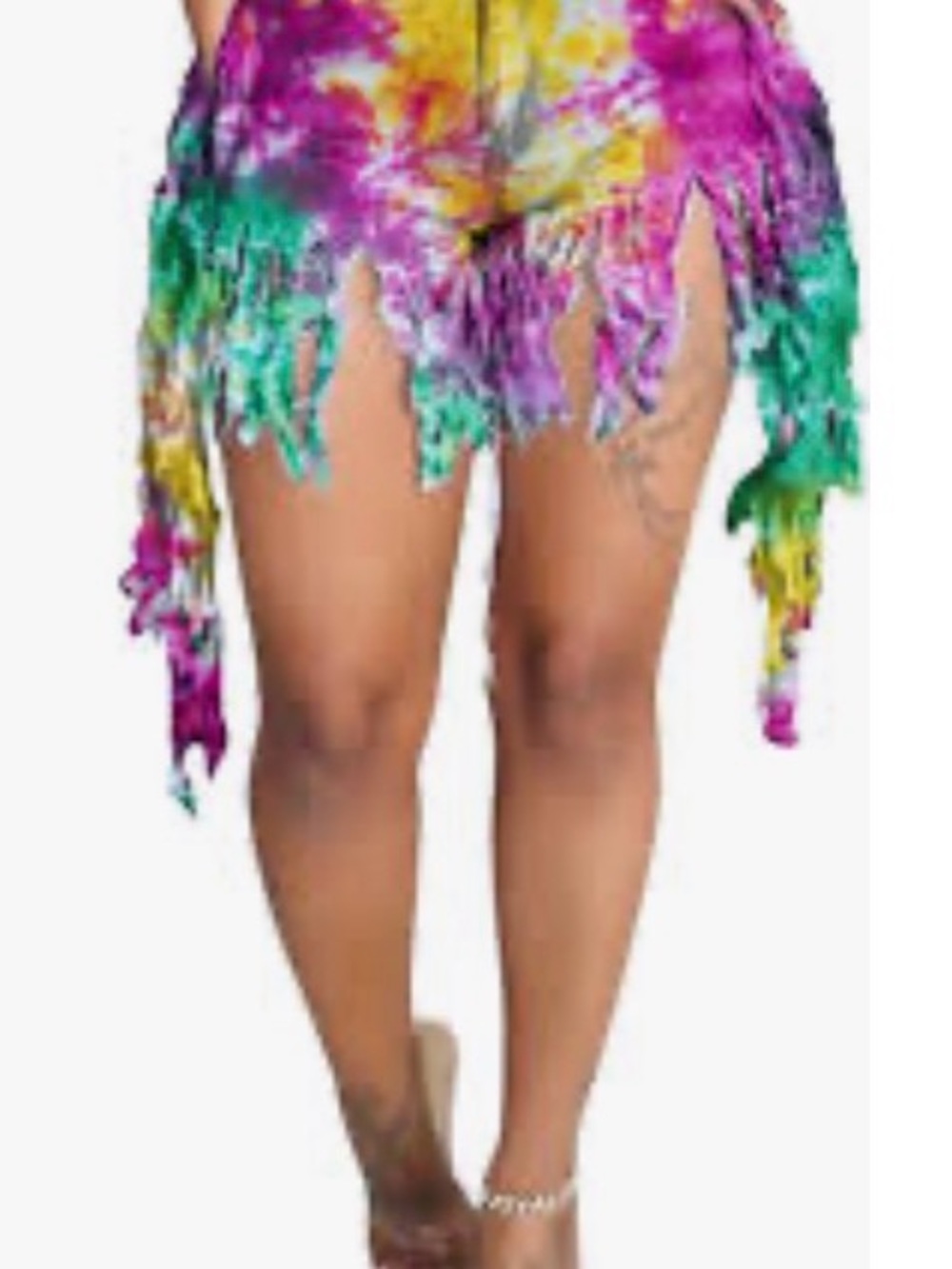 Multi-Color Tie-Dye Fringe Shorts